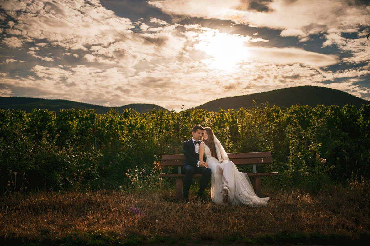 Hochzeitsfotos in den Weinreben in der Pfalz