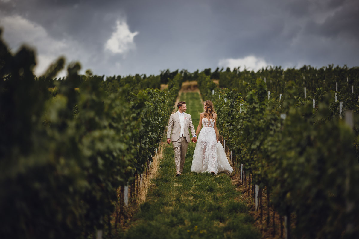 Hochzeitsfotos in den Weinbergen bei einer Hochzeit im Weingut von Winning in Deidesheim