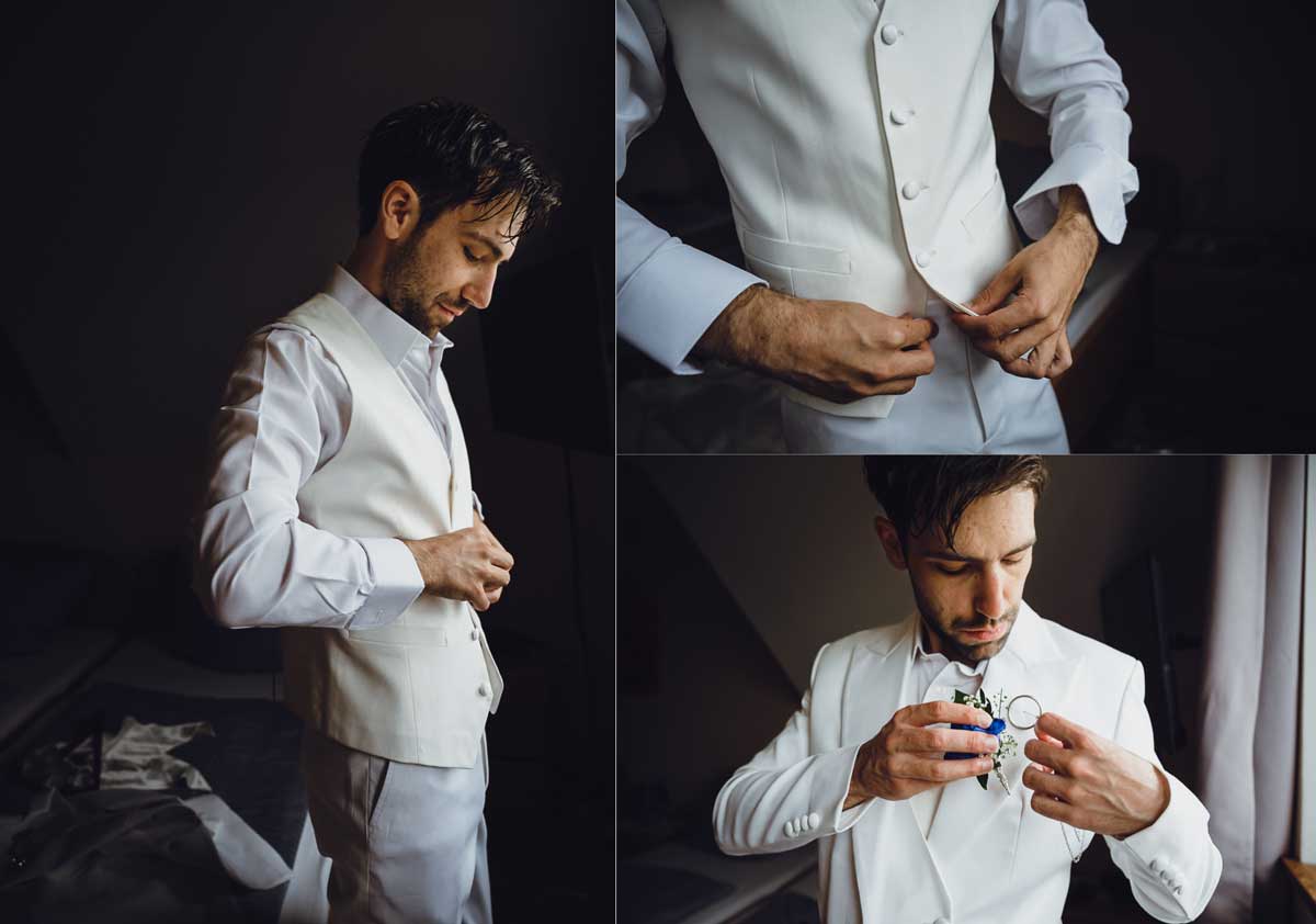 Bräutigam Vorbereitung bei einer Hochzeit im Schloss Oberndorf