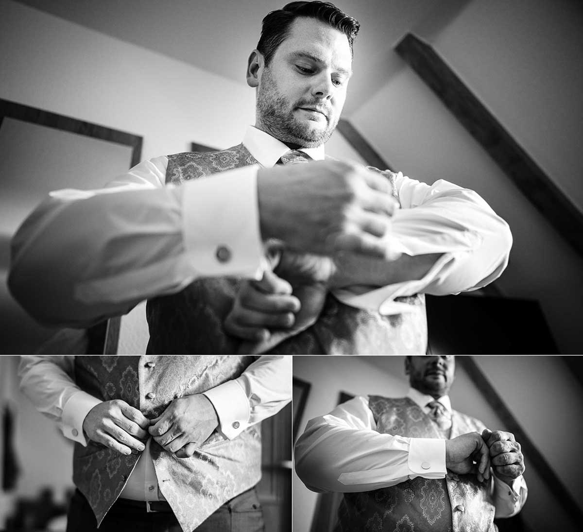 getting ready Bräutigam im Hotel Lamm für eine Hochzeit auf der Burg Hornberg 