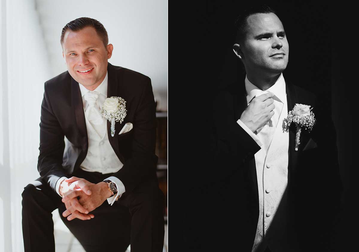 Porträtfotos Bräutigam für eine Hochzeit im Brenners Park Hotel in Baden Baden