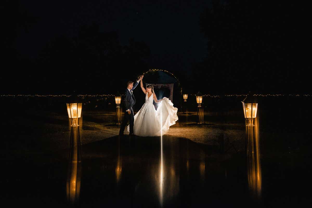 Hochzeitsfotos nachts im Schloss Vollrads
