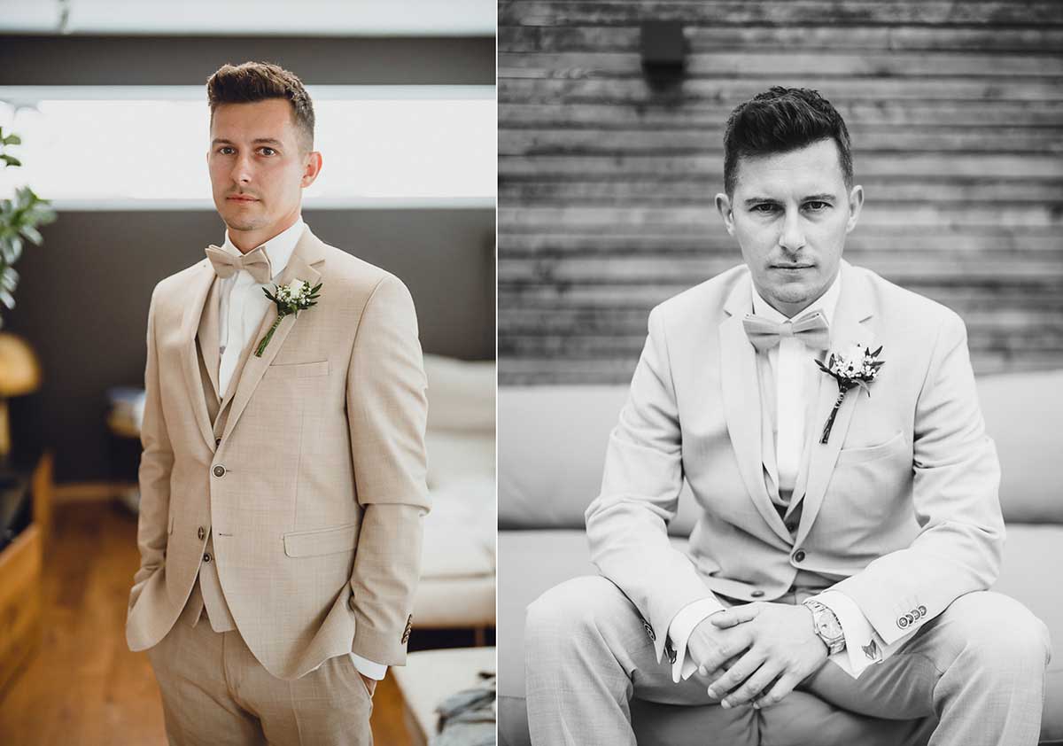 Porträts Bräutigam für eine Hochzeit im Gut Wöllried
